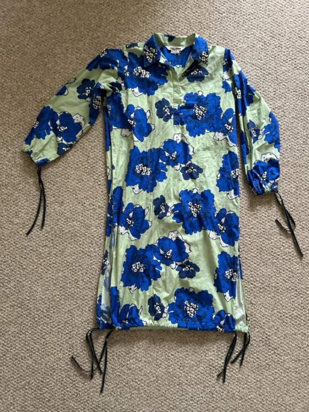 Anthropologie Dhruv Kapoor Floral Midi Shirtdress Cotton Blue Green Dress size M - Picture 7 of 10